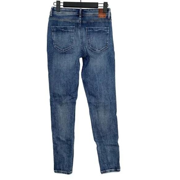 ZARA Cotton Skinny Mid Rise Distressed Stretch Casual Jean Hem Side Slits 2 Blue - Picture 12 of 15